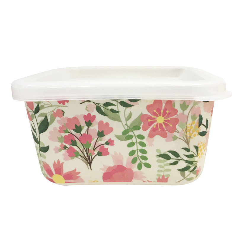 Dakota Fields Floral Heat Resistant EcoFriendly Bamboo Fiber 13.5 Oz. Food Storage Container